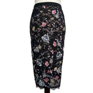 BCBGMAXAZRIA‎ Floral Lace Pencil Skirt Embroidered Black Fitted XS
